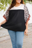 Plus Size Printed Color Block Ruffled Blouse - Flyclothing LLC