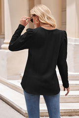 Round Neck Puff Sleeve Blouse - Flyclothing LLC