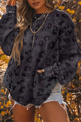 Leopard Round Neck Dropped Shoulder Sweatshirt - Flyclothing LLC