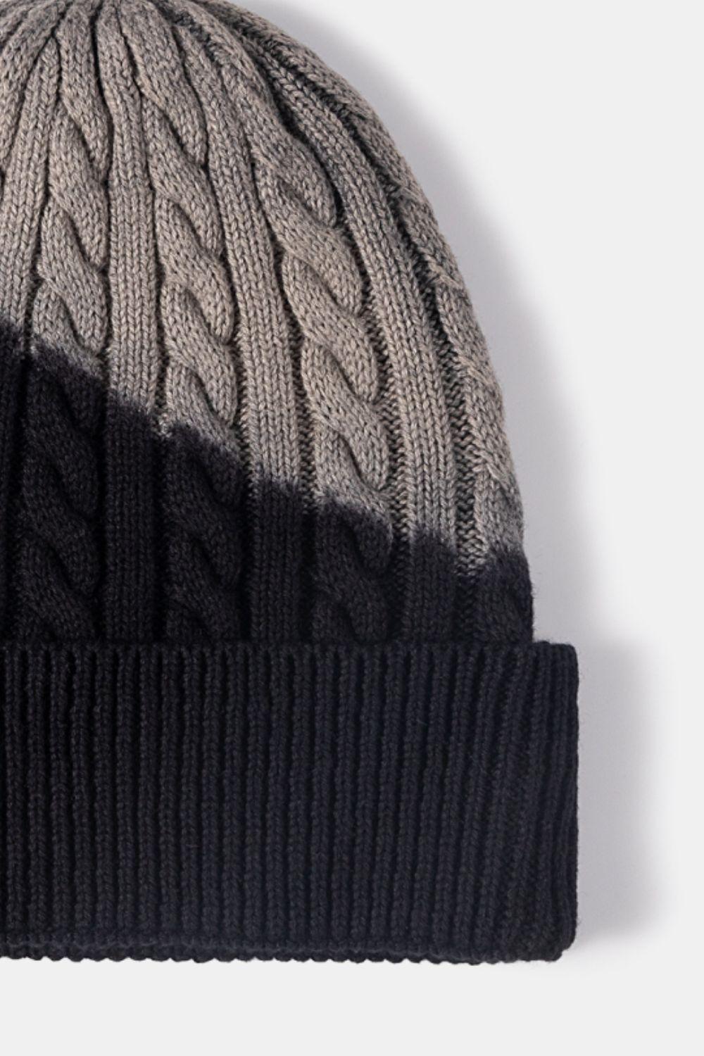 Contrast Tie-Dye Cable-Knit Cuffed Beanie - Flyclothing LLC