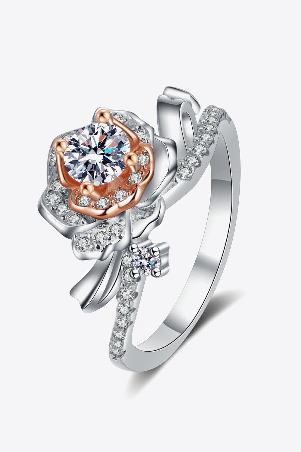 925 Sterling Silver Rose-Shaped Moissanite Ring - Trendsi