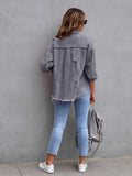 Distressed Drop Shoulder Denim Jacket - Trendsi