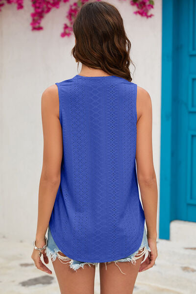 Eyelet Notched Sleeveless Top - Flyclothing LLC