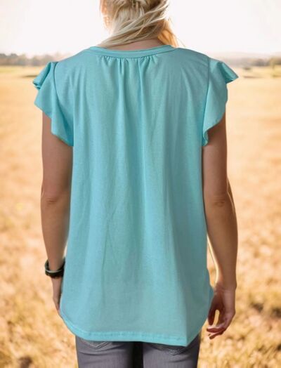 Ruffled Notched Cap Sleeve Tank - Flyclothing LLC