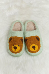 Melody Teddy Bear Print Plush Slide Slippers - Flyclothing LLC