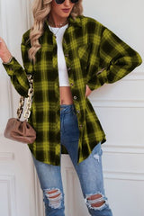 Plaid Button Up Dropped Shoulder Outerwear - Flyclothing LLC