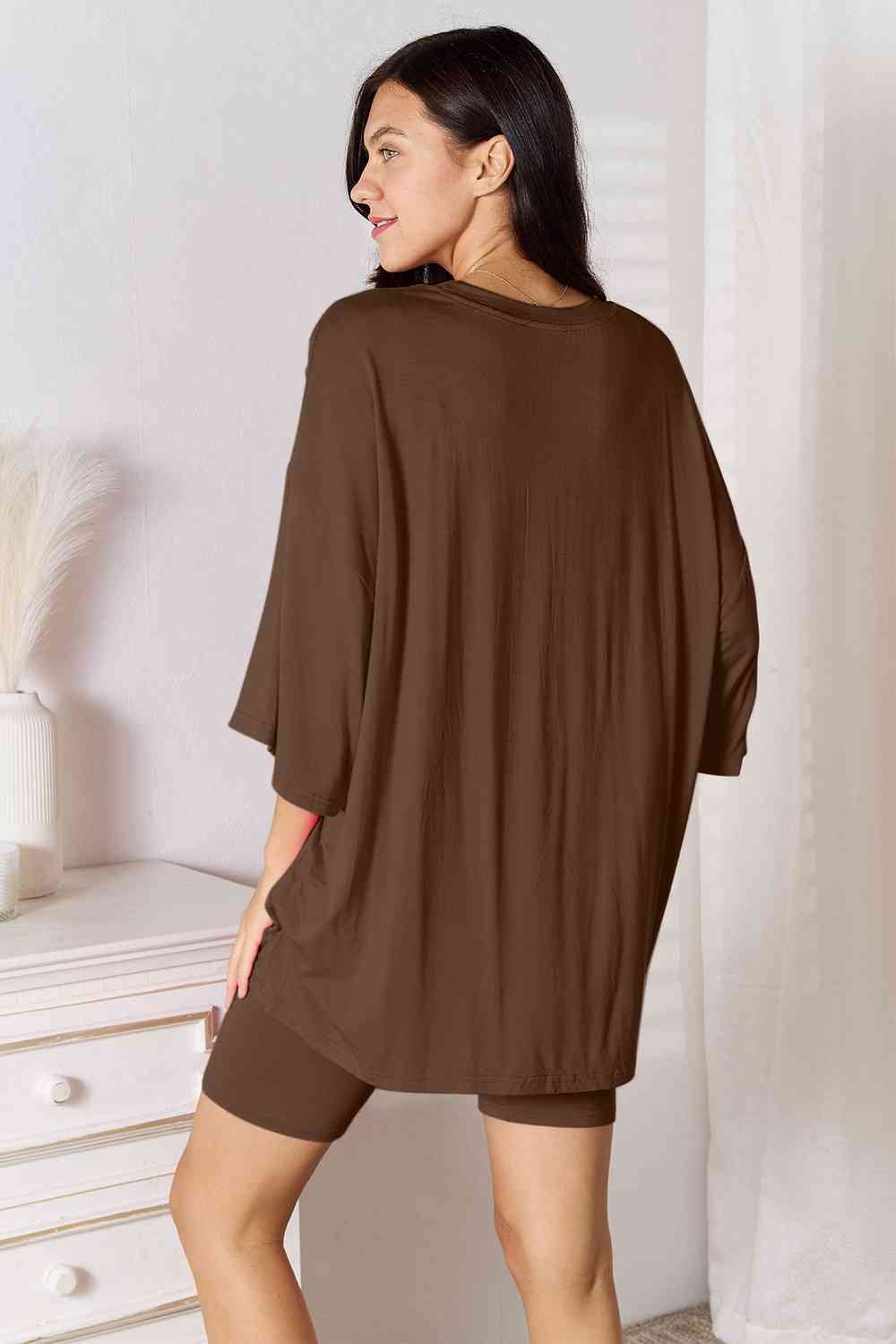 Basic Bae Full Size Soft Rayon Three-Quarter Sleeve Top and Shorts Set - Flyclothing LLC