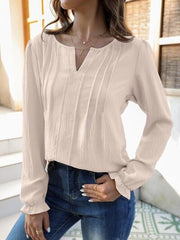 Notched Flounce Sleeve Blouse - Flyclothing LLC