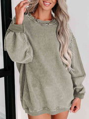 Round Neck Dropped Shoulder Sweatshirt - Flyclothing LLC