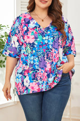 Floral Center Seam V-Neck Blouse - Flyclothing LLC