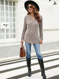 Ribbed Surplice Long Sleeve T-Shirt - Flyclothing LLC