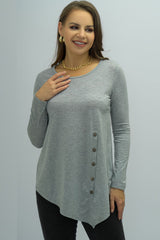 Buttoned Long Sleeve Round Neck Tee - Flyclothing LLC