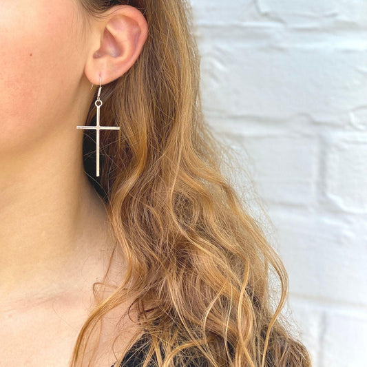 Sterling Silver Cross Drop Earrings - Flyclothing LLC