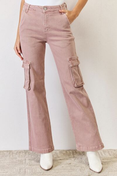 RISEN Full Size High Rise Cargo Wide Leg Jeans - Flyclothing LLC