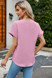 Notched Neck Cuffed Sleeve Shirt - Flyclothing LLC