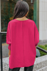 Round Neck Dolman Sleeve Textured Blouse - Flyclothing LLC