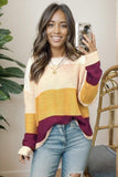 Color Block Round Neck Long Sleeve Sweater - Trendsi