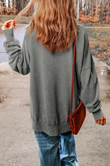 Dropped Shoulder Round Neck Long Sleeve Blouse - Flyclothing LLC