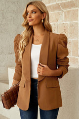 Puff Sleeve Shawl Collar Blazer - Flyclothing LLC