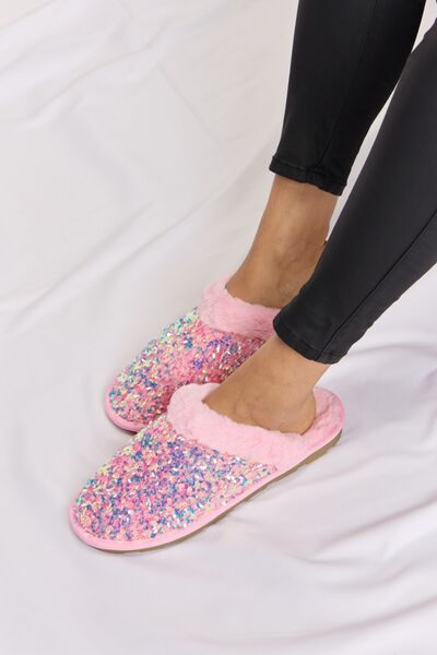 Forever Link Sequin Plush Round Toe Slippers - Flyclothing LLC