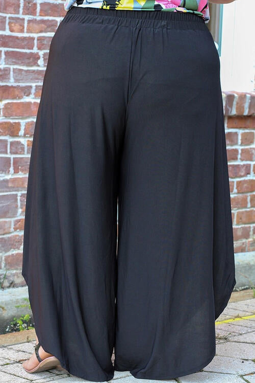 Plus Size Tie Front Wide Leg Pants - Flyclothing LLC