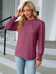 Round Neck Flounce Sleeve Blouse - Trendsi