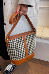 Houndstooth PU Leather Shoulder Bag - Trendsi