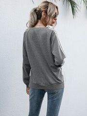 Lace-Up Round Neck Long Sleeve Sweatshirt - Trendsi