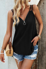 Eyelet V-Neck Double Strap Cami - Flyclothing LLC