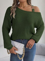 Asymmetrical Neck Long Sleeve Sweater - Flyclothing LLC