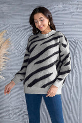 Animal Element Round Neck Dropped Shoulder Sweater - Flyclothing LLC