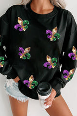 Sequin Round Neck Dropped Shoulder Sweatshirt - Flyclothing LLC