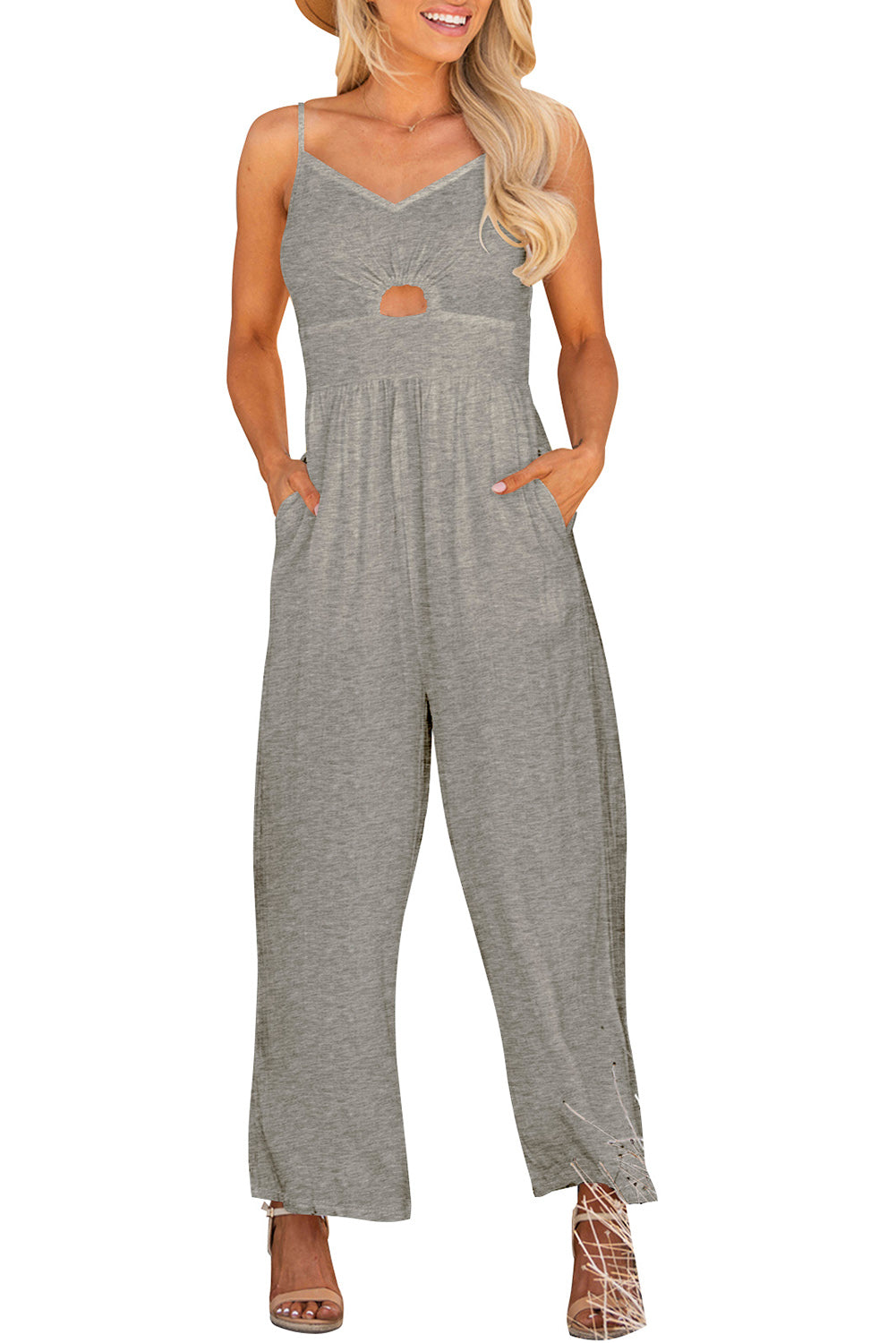 Smocked Spaghetti Strap Wide Leg Jumpsuit - Flyclothing LLC