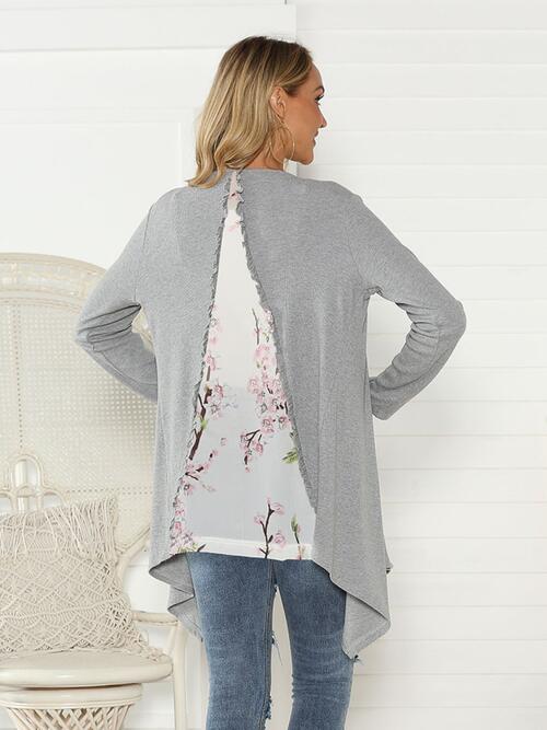 Floral Open Front Long Sleeve Cardigan - Flyclothing LLC