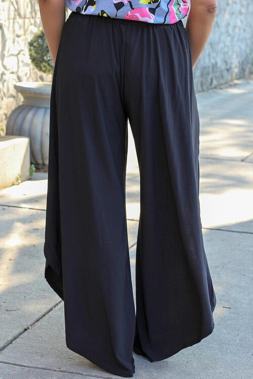 Plus Size Tie Front Wide Leg Pants - Flyclothing LLC