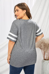 Plus Size Striped V-Neck Tee Shirt - Flyclothing LLC