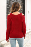 Cold Shoulder V-Neck Cable-Knit Pullover Sweater - Trendsi