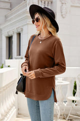 Round Neck Slit Tunic Top - Flyclothing LLC