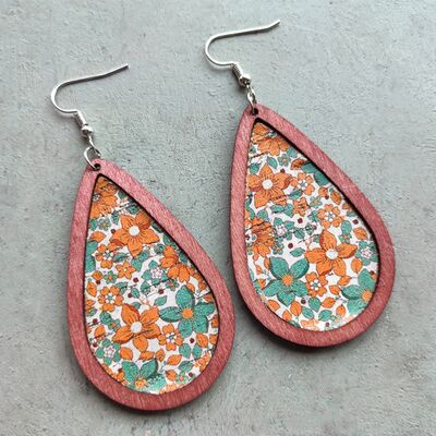 Floral Wood Teardrop Earrings - Flyclothing LLC