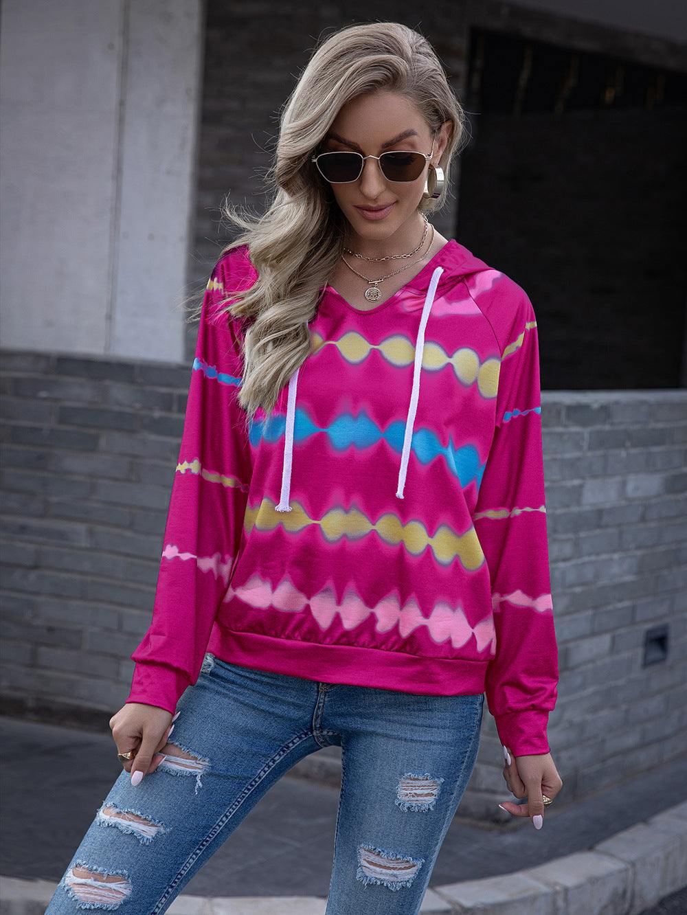 Tie Dye Raglan Sleeve Hoodie - Trendsi