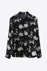 Cat Print Button-Up Shirt - Flyclothing LLC