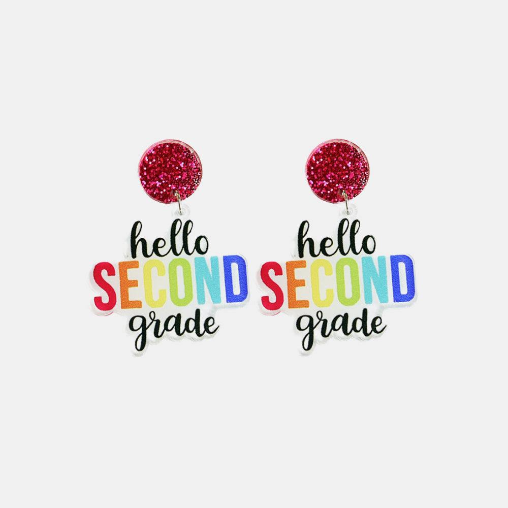 HELLO SECOND GRADE Acrylic Dangle Earrings - Flyclothing LLC