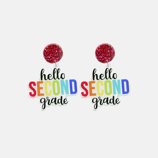 HELLO SECOND GRADE Acrylic Dangle Earrings - Flyclothing LLC