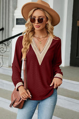 V-Neck Long Sleeve Blouse - Flyclothing LLC