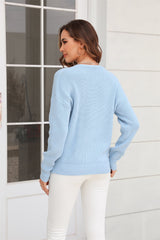 Ribbed V-Neck Dropped Shoulder Knit Top - Flyclothing LLC