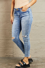 BAYEAS Mid Rise Distressed Skinny Jeans - Trendsi