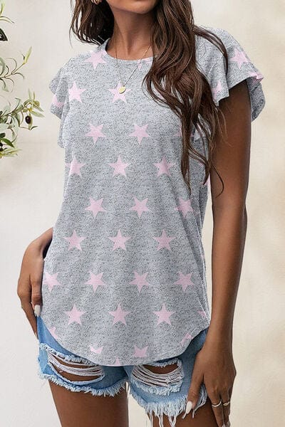 Printed Round Neck Short Sleeve T-Shirt - Trendsi