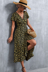 Floral Surplice Neck Tied Midi Dress - Flyclothing LLC