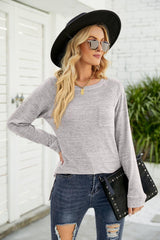 Heathered Slit Long Raglan Sleeve Top - Trendsi