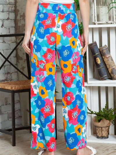 Printed Drawstring Wide Leg Pants - Flyclothing LLC